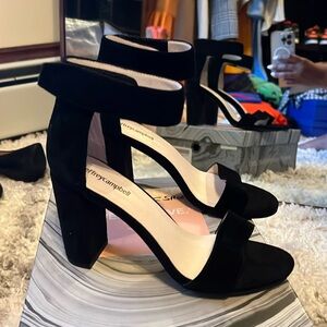 Jeffrey Campbell black strappy sandal with a 3 inch block heel!